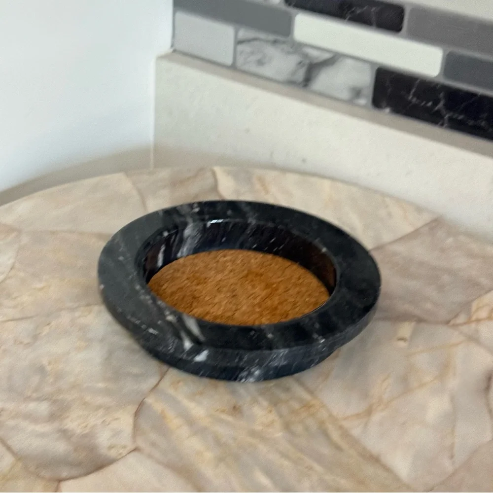 Round‎ Black Marble Tray with Cork Center Wine/Champagne Marble Bottle Coaster